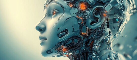 Poster - 3D illustration of a cybernetic mechanical figure in an identity portrait style