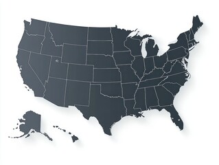 Blank similar USA map isolated on white background. United States of America country. Vector template for website, design, cover, infographics. Graph illustration