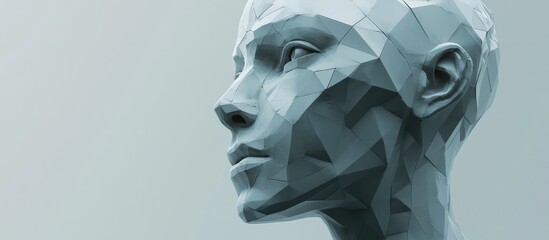 3D illustration of a cyborg head with a polygonal design Concept of artificial intelligence and advanced technology in human like structures