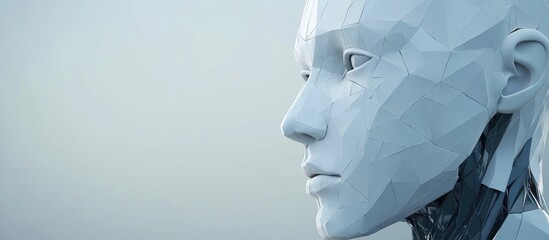 Poster - 3D illustration of a cyborg head with a polygonal design Concept of artificial intelligence and advanced technology in human like structures