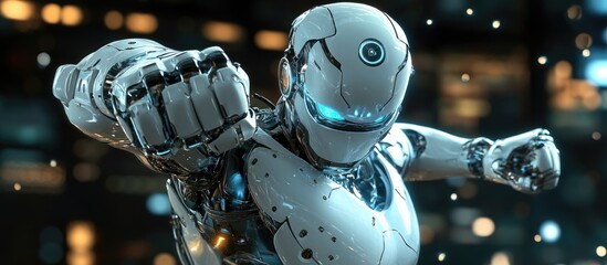 Poster - 3D illustration of a cyborg striking a playful comic pose