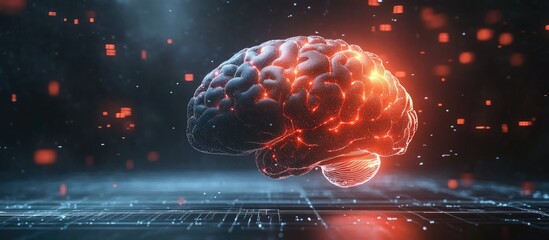 Aufkleber - 3D illustration of a digital brain and human brain showcasing concepts of intelligence and technology