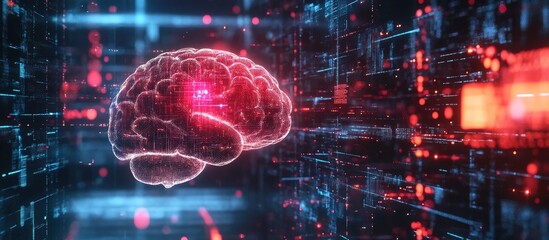 Aufkleber - 3D illustration of a digital brain and human brain showcasing concepts of intelligence and technology