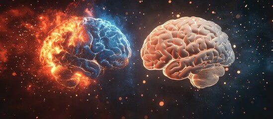 Aufkleber - 3D illustration of a digital brain and human brain showcasing concepts of intelligence and technology