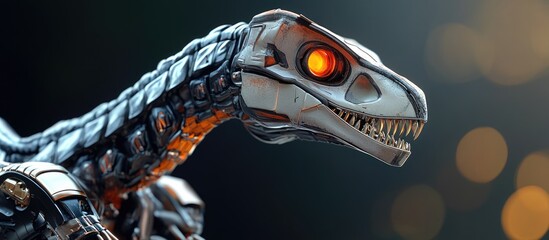 Poster - 3D illustration of a dinosaur raptor robot gazing upwards