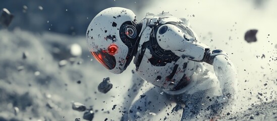 Poster - 3D illustration of a droid in action creating dust and debris as it moves