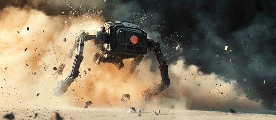 Poster - 3D illustration of a droid in action creating dust and debris as it moves