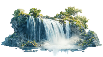 Waterfall on transparent white background