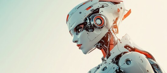 Wall Mural - 3d illustration of a female robot in a pin up pose from a side perspective