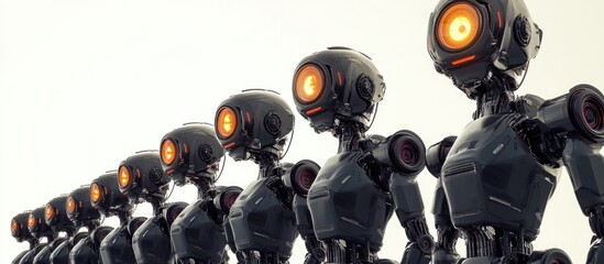 Poster - 3D illustration of a fun futuristic robot army against a white background perfect to add excitement to your creative projects