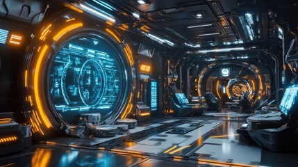 Poster - 3D illustration of a futuristic clone space environment