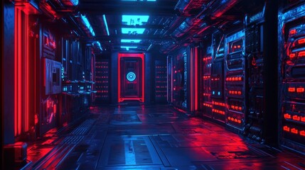 Poster - 3D illustration of a futuristic clone space environment