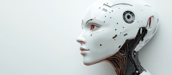 Wall Mural - 3d illustration of a futuristic cyborg identity profile picture on a plain white background