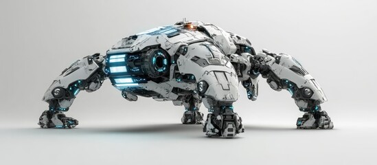 3D illustration of a futuristic war machine advancing on a white background