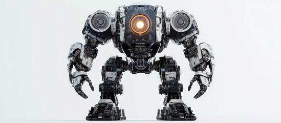 Poster - 3D illustration of a giant robot walking on a white background viewed from the front