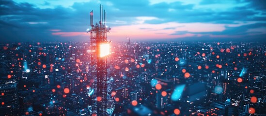 Poster - 3D illustration of a high speed mobile internet connection tower representing advancements in telecommunications technology