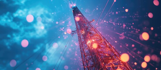 Poster - 3D illustration of a high speed mobile internet connection tower representing advancements in telecommunications technology