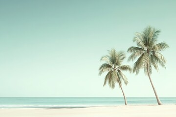 Wall Mural - serenity on tropical beach with palm trees and ocean