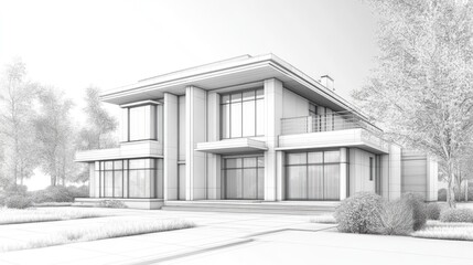 Poster - 3D illustration of a house architecture design sketch