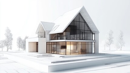 Poster - 3D illustration of a house design and architectural building sketch
