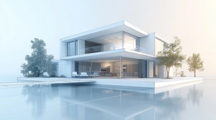Poster - 3D illustration of a house design and architectural building sketch