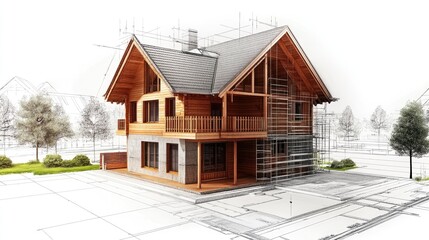 Poster - 3D illustration of a house design and construction