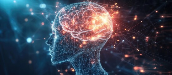 Aufkleber - 3D illustration of a human head intertwined with technology symbols ideal for projects focused on consciousness intellect and artificial intelligence