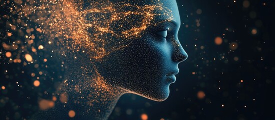 Aufkleber - 3D illustration of a human head intertwined with technology symbols ideal for projects focused on consciousness intellect and artificial intelligence