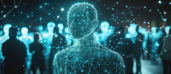 Poster - 3D illustration of a human hologram representing interconnected individuals within social networks