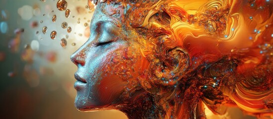Poster - 3D illustration of a human head with intricate designs and vibrant colors