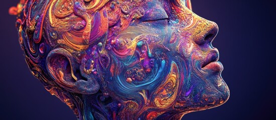 Poster - 3D illustration of a human head with intricate designs and vibrant colors