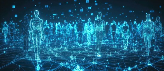 Poster - 3D illustration of a human hologram representing interconnected individuals within social networks