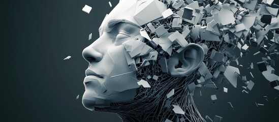 Aufkleber - 3D illustration of a humanoid head made up of geometric shapes Concept of artificial intelligence and robotic design
