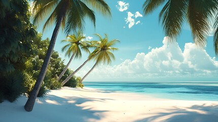 Wall Mural - panorama of tropical beach with coconut palm trees