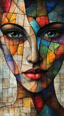 Wall Mural - Abstract mosaic portrait of a beautiful woman with colorful geometric patterns