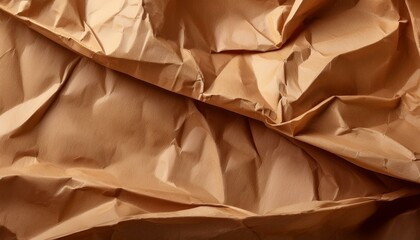 Recyclable organic paper bag with creased craft texture and light brown color used as background