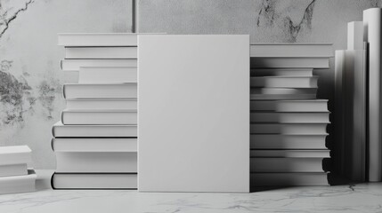 Poster - A blank book cover on a stack of books for publishing mockup