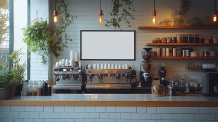Poster - A blank menu board behind the counter in a chic cafa