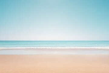 Wall Mural - minimalist beach scene with clear sky, calm ocean and sandy shor