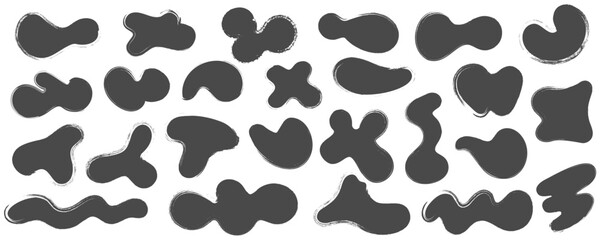 Poster - brush stains, abstract paint shapes with grunge texture. round black ink splashes. irregular organic