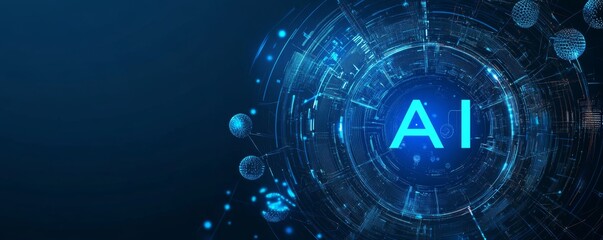 Poster - Futuristic AI technology interface on digital blue background
