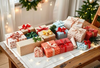 Gift Wrapped Box for Christmas  Ribbon and Bow Decorated for the Holidays Zenith View