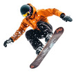 © David - Snowboarder performing a jump in fresh powder on a winter day isolated on transparent background