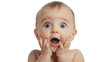 © David - Surprised baby with wide eyes expressing joy and wonder indoors isolated on transparent background