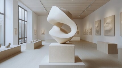 Poster - Abstract geometric sculpture in a minimalist gallery