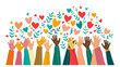 © David - Hands raised in celebration surrounded by colorful hearts and leaves isolated on transparent background