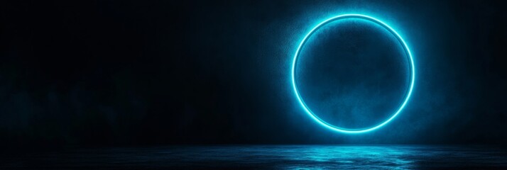 Poster - A neon blue geometric circle shines brightly against a dark background, highlighting the contrast in colors and forming an eye-catching focal point