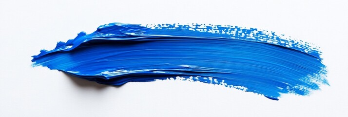 Poster - a single hand-painted stroke of vibrant blue paint is showcased against a clean white background, em