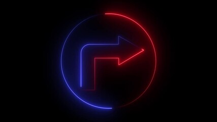 glowing neon line arrow concept red blue color on black stock footage video. 3d video.