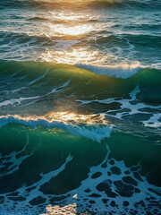 Wall Mural - Sea wave background and sun rays through water